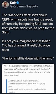 Bible Isaiah lion and lamb Mandela Effect